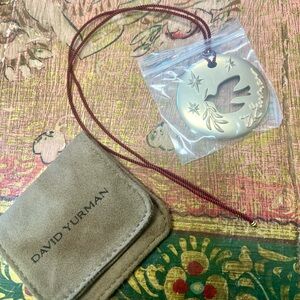 David Yurman Silver Dove ornament on Burgundy Cord